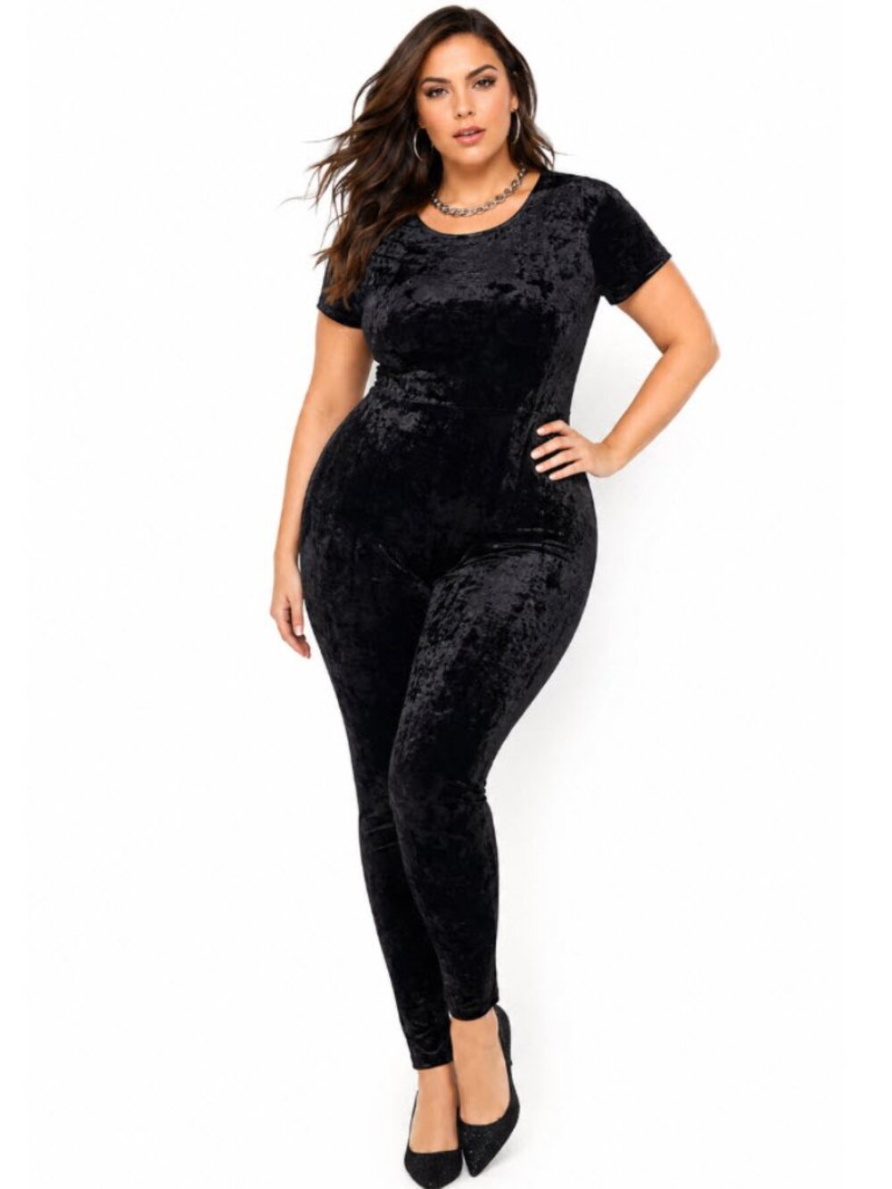 Torrid Full Length Crushed Velvet Catsuit Jumpsuit Short Sleeve Black Size Large